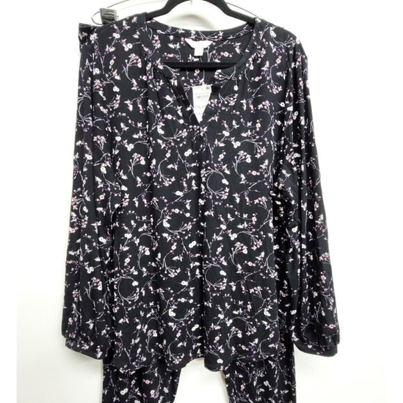 NWT Charter Club Black Floral PJ Set Long Sleeve Top Jogger Pant XXL - Picture 2 of 10